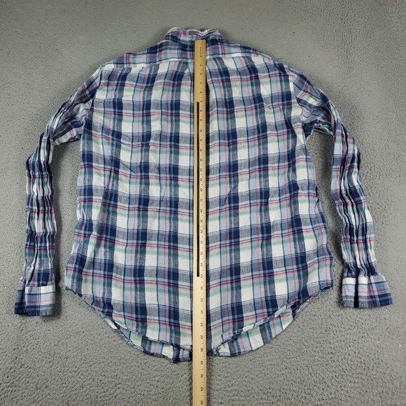 Vineyard Vines Shirt Mens XL Blue Plaid Linen Slim Fit Button Up Long Sleeve - Picture 4 of 7